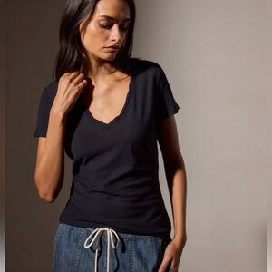 James Perse Black Cotton V-neck Tee